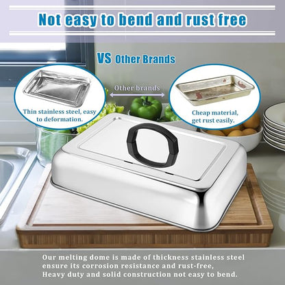 HaSteeL Rectangular Basting Cover, Stainless Steel Cheese Melting Dome Steaming - Image 5