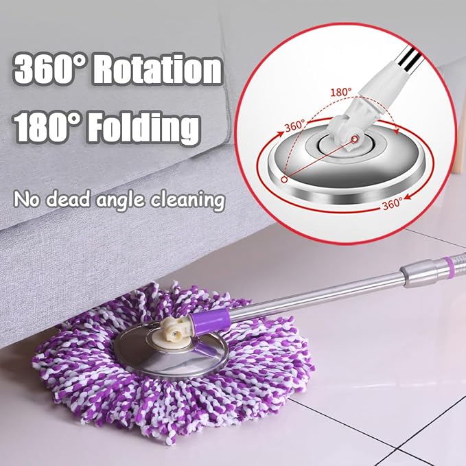 Extended Spin Mop Replacement Mop Handle, Upgraded 60-inch 360 Degrees Rotating - Image 5