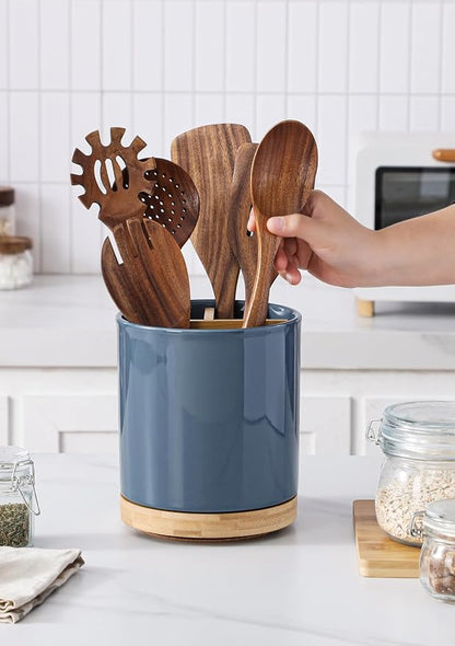LoeJan 3 Compartment Utensil Holder, Extra Large Utensil Crock, Stable Ceramic - Image 6