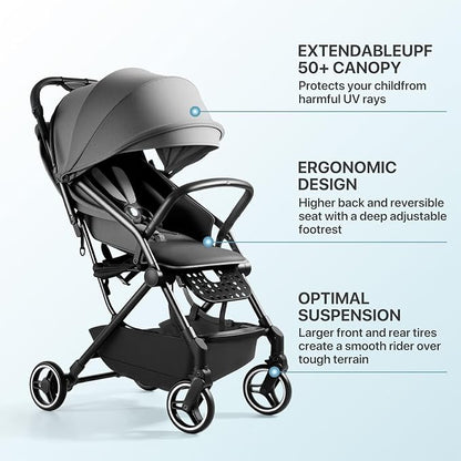 Lightweight Stroller Compact Travel Stroller for Airplane One-Click Folding with Reclining Seat, UV Protection Canopy,Silent All-Terrain Wheels,Umbrella Strollers for Toddlers 0-4