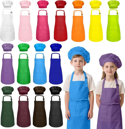 Kids Apron and Chef Hat Set, 30 Pieces Boys Girls Kids Apron by IAGBIBUI