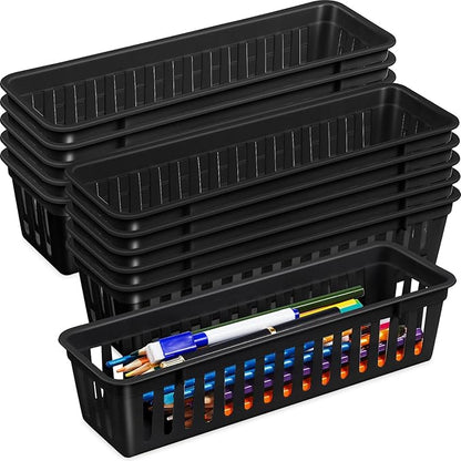 Domensi 12 Pack Slim Plastic Storage Baskets Tray by Domensi