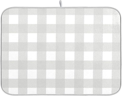 Buffalo Plaid Gray White Dish Drying Mat by Wamika