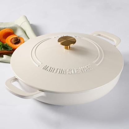 Martha Stewart Gatwick 3.5-Quart Enameled Cast Iron Dutch Oven Braiser – Linen - Image 3
