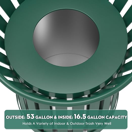 16 Gallon Round Large Outdoor Trash Can, Heavy Duty Metal Slatted Garbage Can - Image 2