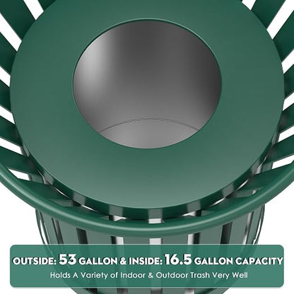 16 Gallon Round Large Outdoor Trash Can, Heavy Duty Metal Slatted Garbage Can - Image 2