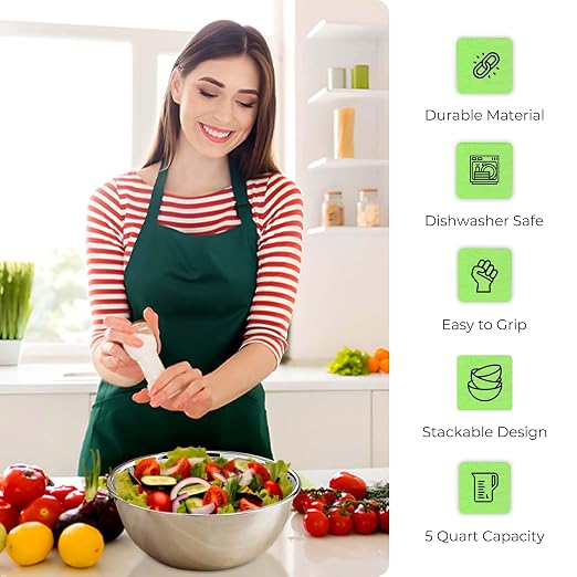 OCS Parts 5 Quart Mixing Bowls | Set of 2 | 11.25-Inch Stainless Steel - Image 4