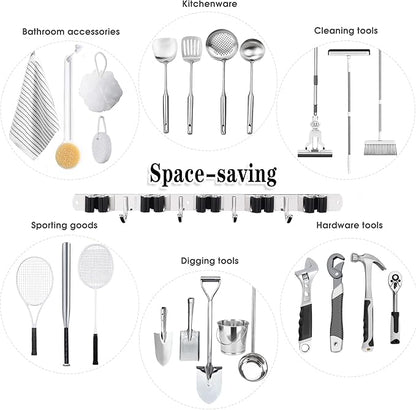 2 Pack Mop and Broom Holder Wall Mount, 5 Racks and 4 Hooks Broom Organizer - Image 4