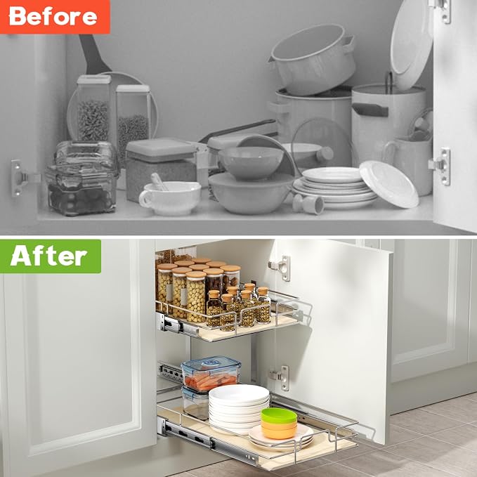 ROOMTEC 2 Tier Individual Pull Out Cabinet Organizer 13½"W x 21½"D, Slide Out - Image 7