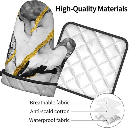 Black White Marble with Gold Stripes Oven Mitts and Pot Holders Set of 3 - Image 9