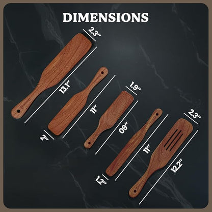 5-Piece Wooden Spurtle Set – Acacia Wood Kitchen Tools - Image 2