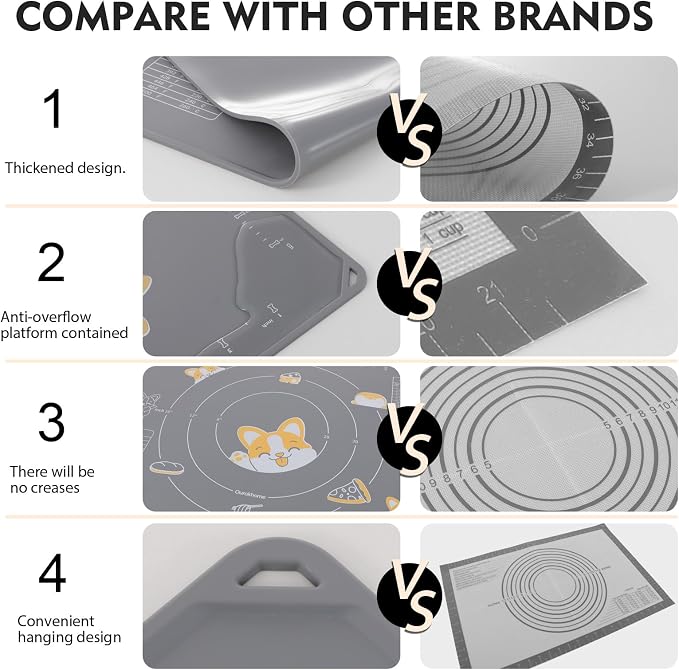 Ourokhome Silicone Baking Mat Sheet and Pastry Dough Cutter, 0.5 Inch Thick 32" - Image 6