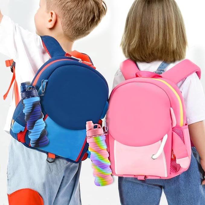 Collapsible Water Bottle for Adults, Boys, Students, Kids, Reusable Silicone Foldable Water Bottles for Travel Camping Hiking Sports,Leak-Proof Portable Sports Water Bottle (Pink & Blue)