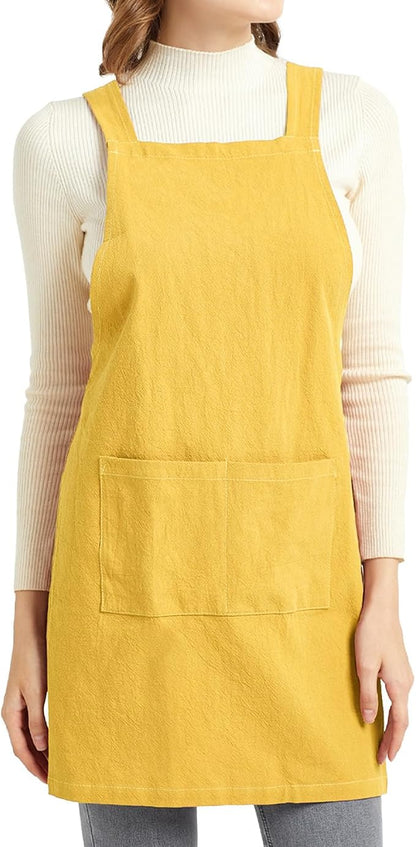 ELEZAY Aprons for Women with Pockets Plus Size Comfort Cross Back No Tie Cotton by ELEZAY