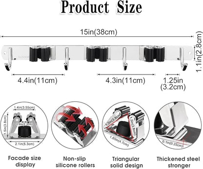 2 Pack 3 Racks and 4 Hooks Broom and Mop Holder Wall Mounted Garage Organizer - Image 3
