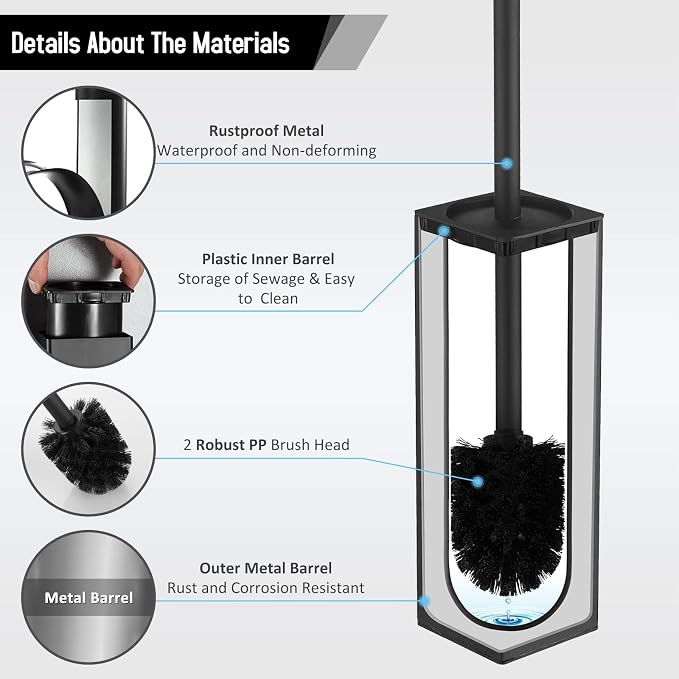 Square Toilet Brush with Holder, Stainless Steel Toilet Bowl Brush and Holder - Image 5