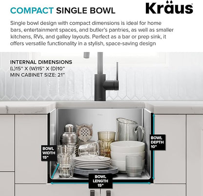 Kraus Kitchen Sink - Kraus Standart Pro 17-Inch Undermount Single Bowl, 16 Gauge Stainless Steel Kitchen Sinks, KHU101-17