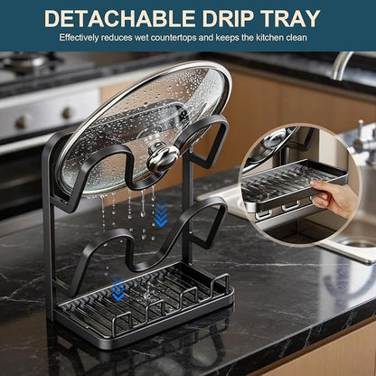 Kitchen Pot Lid Storage Rack: Carbon Steel Double-Layer Holder & Spoon Rest - Image 7