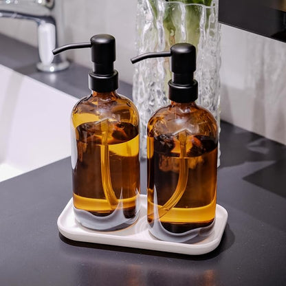 Amber Glass Soap Dispenser, 2 Pack Bathroom Kitchen Soap Dispenser Set - Image 6