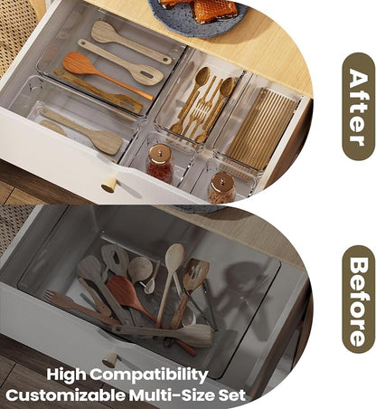 6 PCS Clear Plastic Drawer Organizer Set, 2 Sizes Acrylic Drawer Storage Trays - Image 8