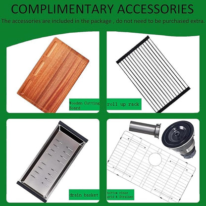 Black Farmhouse Sink 33 Inch - COMLLEN 33x22 Apron Front Farmhouse Kitchen Sinks 16 Gauge Stainless Steel Undermount Ledge Workstation Deep Single Bowl Luxury Rustic Farm Sinks with All Accessories