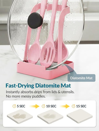 NiHome Kitchen Utensil Holder for Pot Lids & Spoons Pink Kitchen Accessories - Image 3