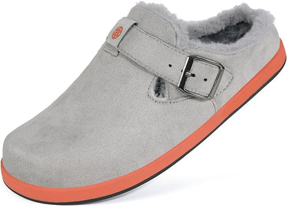 Fur Lined Clogs for Women Men Suede Winter Slippers Arch Support Slip on Mules - Image 2