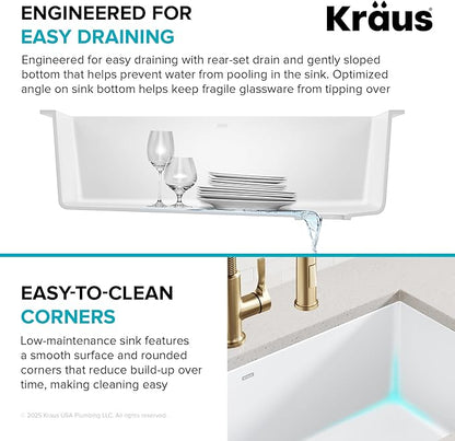 KRAUS Forteza 32-inch Granite Undermount Single Bowl White Kitchen Sink, KGU-55WHITE