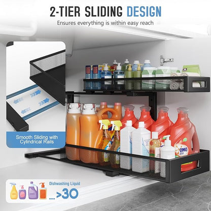 1 Pack 20.47IN Depth Under Sink Storage Organizer, Large 2-Tier Elegant Mesh - Image 4