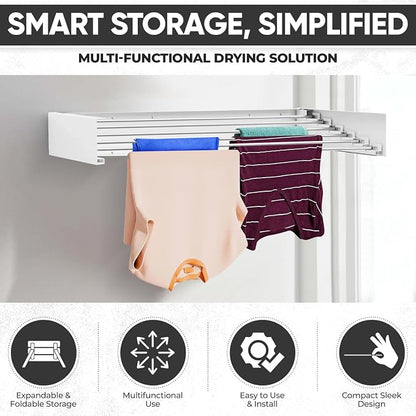 Wall Mounted Laundry Drying Rack, Retractable Clothes Drying Rack, 6 Rods Towel - Image 9