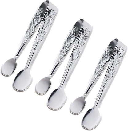 3PCS Mini Serving Tongs, 4Inch Rose Stainless Steel Sugar Cube Tongs, Sliver by Sunenlyst