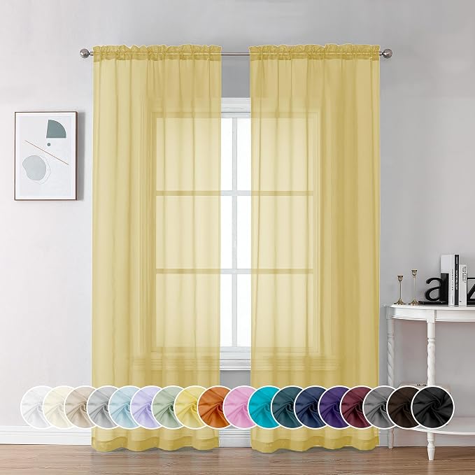 Chyhomenyc Mustard Yellow Sheer Curtains 84 Inch Length 2 Panels, Light by Chyhomenyc