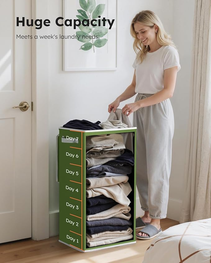 SOLEDI Laundry Hamper with Lid 100L Large & Tall Collapsible Laundry Basket, Clothes Hamper with Bag Removable Easy to Carry, Dirty Hampers for Bedroom, Bathroom, Dorm, College, Dark Green