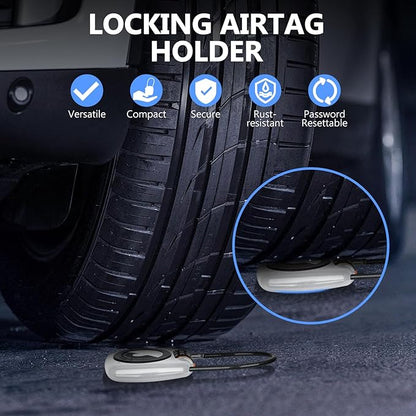 Compatible with Apple AirTag Secure Lock with Wire Cable, 3-Digit Combination Luggage Locks, Alloy Body Ultra Durable Anti-Lost Protective Case for Luggage, Bags, Suitcase, and Backpacks (WHITE)