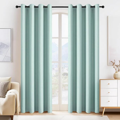 PONY DANCE Aqua Blackout Curtains 80 inch Long 2 Panels Set, Thermal Insulated by PONYDANCE
