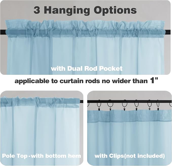 Chyhomenyc Light Blue Sheer Curtains 84 Inch Length 2 Panels, Light Filtering - Image 5
