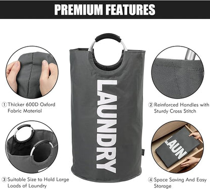 DOKEHOM 125L X-Large Collapsible Washing Laundry Basket Bag (7 Colors) for Bedroom, Fabric (Dark Grey, XL)