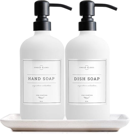 Vine Creations Glass Soap Dispenser, 2 Pack Kitchen Soap Dispenser Set by VineCreations