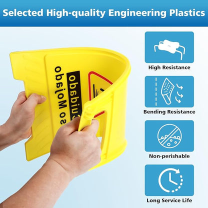 1-Pack Caution Wet Floor Sign, 17.5" Height, Bright Yellow Double-Sided Folding - Image 2