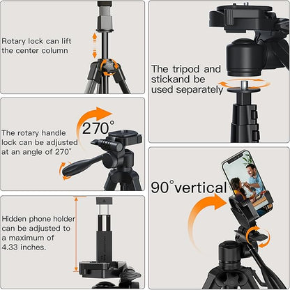 Camera Tripod 66.7 Inch, Patented 3-Way Rotating Portable Cameras Stand Professional Aluminum Travel Phone Camera Mount Monopod for Camera, Smartphone, Suitable for Various Live Vlogging