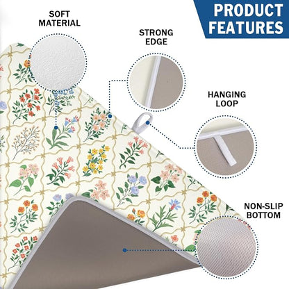 Floral Dish Drying Mat for Kitchen Counter Spring Summer Wild Flowers Diamond - Image 3