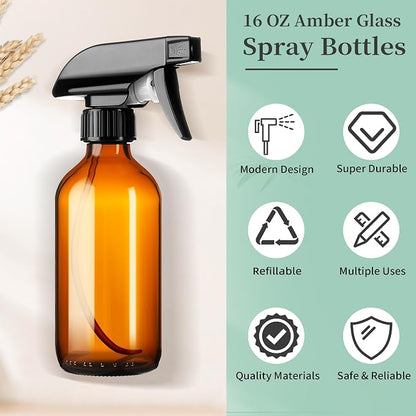 8oz Amber Glass Spray Bottles, 6 Pack Glass Spray Bottles Refillable Empty - Image 6