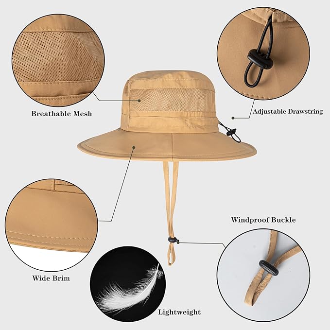 Sun Hat for Men/Women, UPF 50+ Fishing Hat,Waterproof Wide Brim Bucket Hat Foldable Boonie Hat for Hiking Garden Safari Beach