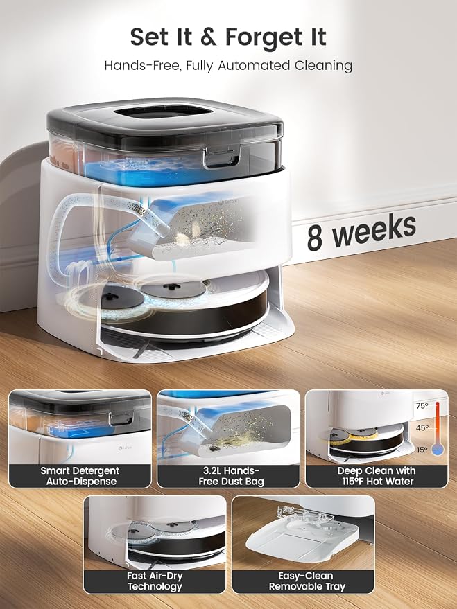 Lefant Robot Vacuum and Mop, 12000Pa Suction, Self Emptying, Auto Mop Washing - Image 3