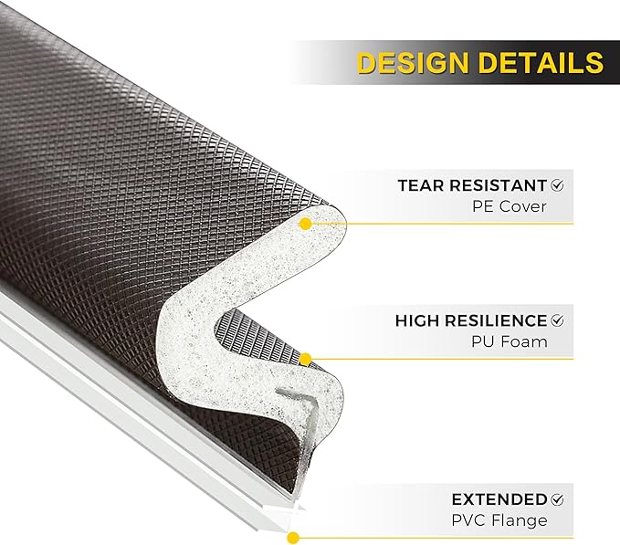 Weather Stripping Door Seal Strip - Soundproof Q-Shaped Foam for Exterior Door Frame, Large Gap Seal, Noise Cancelling, Easy to Install (Brown, 60FT)