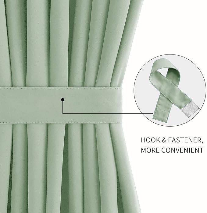 DWCN French Door Curtains – Rod Pocket Thermal Blackout Curtain for Doors with Glass Window, Kitchen and Patio Doors for Privacy, 23 X 72 Inches Long, 1 Curtain Panel with Tieback, Bean Green