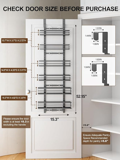 Delamu Over the Door Pantry Organizer, 6 Tier Pantry Door Organizer - Image 2
