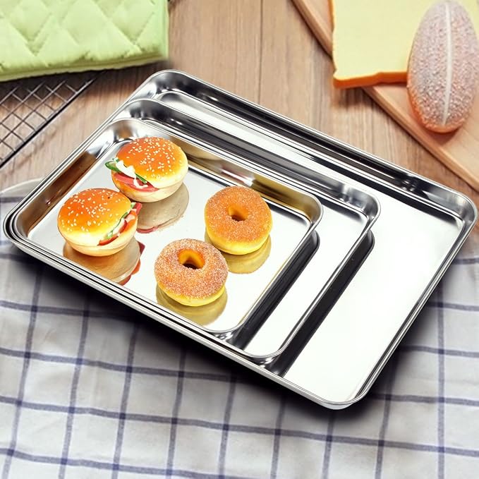 Cookie Sheet Baking Sheet Set of 3, Bastwe Commercial Grade Stainless Steel - Image 6