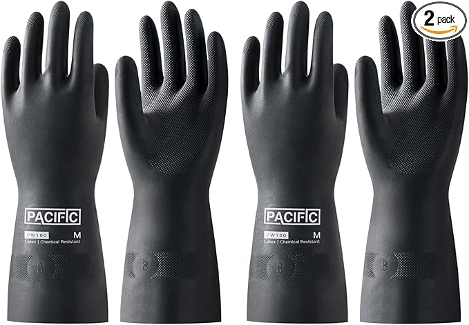 PACIFIC PPE 2 Pairs Chemical Resistant Gloves, Heavy Duty Industrial Rubber Gloves, Resist Acid, Alkali and Oil, 12.6", Medium