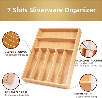 Silverware Organizer Bamboo Kitchen Drawer Organizer Utensil Organizer - Image 4